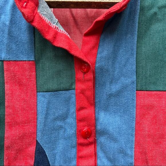 Vintage handmade color block denim patchwork jean jacket - Picture 4 of 5